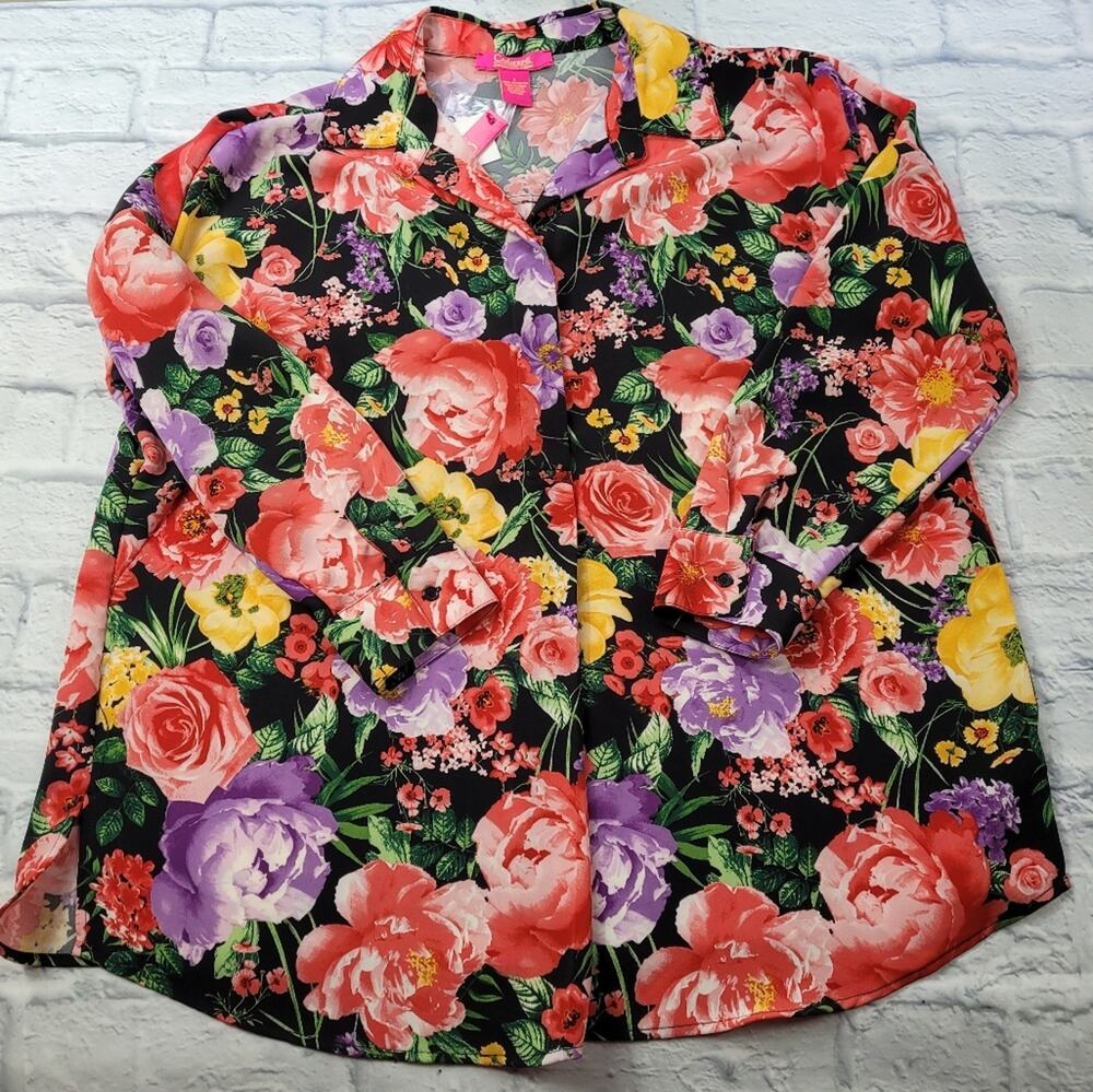 NWT Catherine Malandrino Floral Long Sleeve Popover Blouse size Large